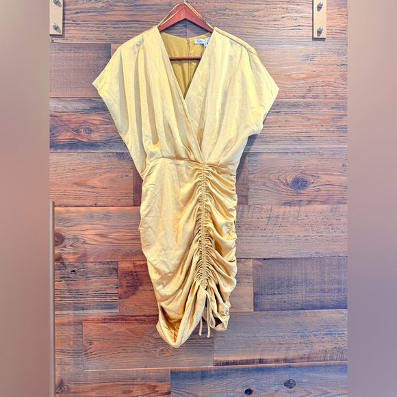 Endless Rose Shirred Gold Satin Ruched Mini Dress NEW - Picture 7 of 13